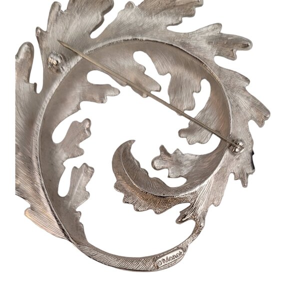 Monet Silver Tone Round Leaf Feathery Brooch Pin, Signed - Picture 4 of 6